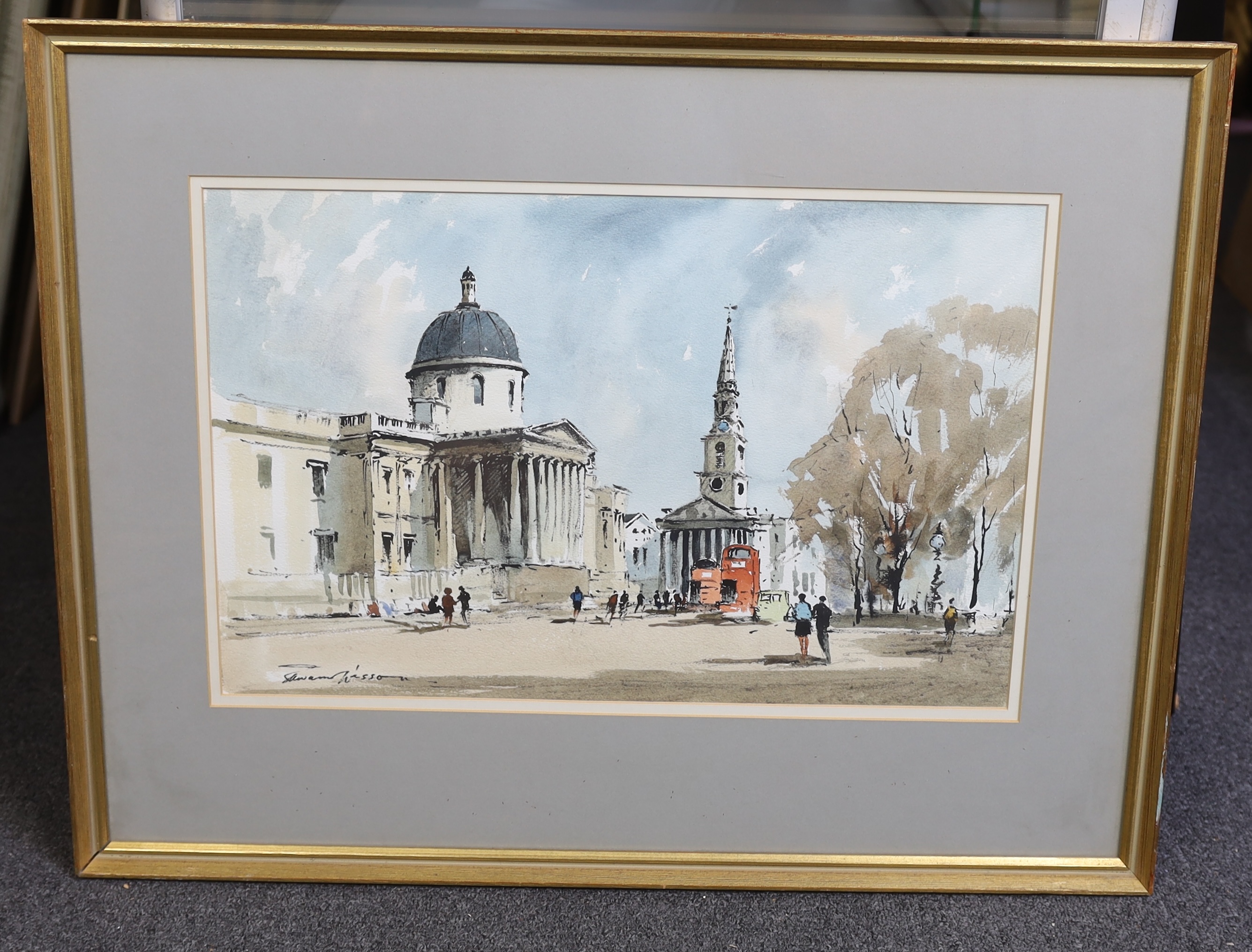 Edward Wesson (English, 1910-1983), ink and watercolour, National Gallery and St Martin's, signed, 32 x 49cm. Condition - fair to good